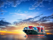 Logistics and transportation of International Container Cargo ship in the ocean at twilight sky, Freight Transportation, Shipping