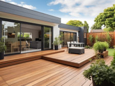 The renovation of a modern home extension in Melbourne includes the addition of a deck, patio, and courtyard area.