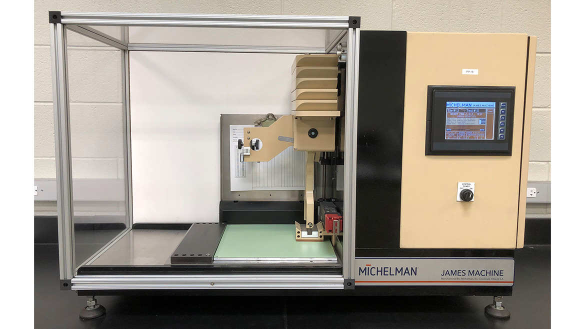 James machine (ASTM D2047 static coefficient of friction test).